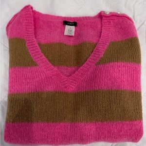 J. Crew V-Neck Sweater in Pink and Brown Stripes